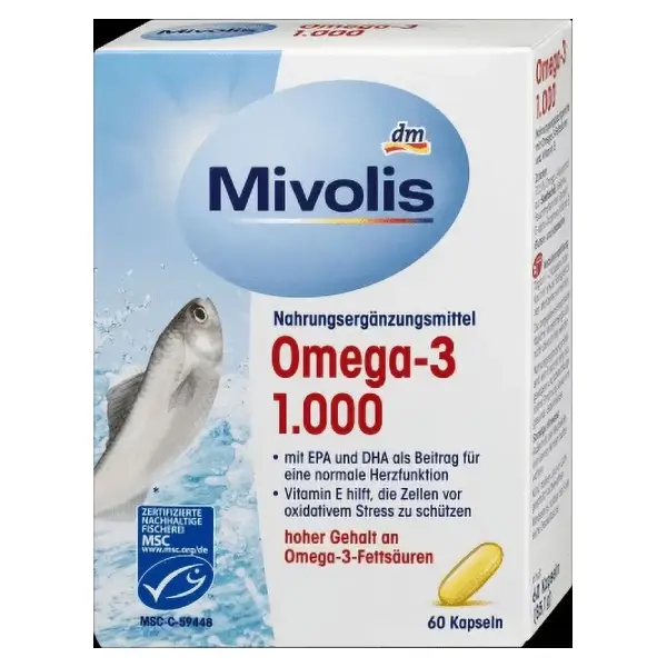 Mivolis Omega3 1000 Capsules with EPA, DHA & Vitamin E, 60ct ميفوليس اوميجا 3 -1000-60كبسوله